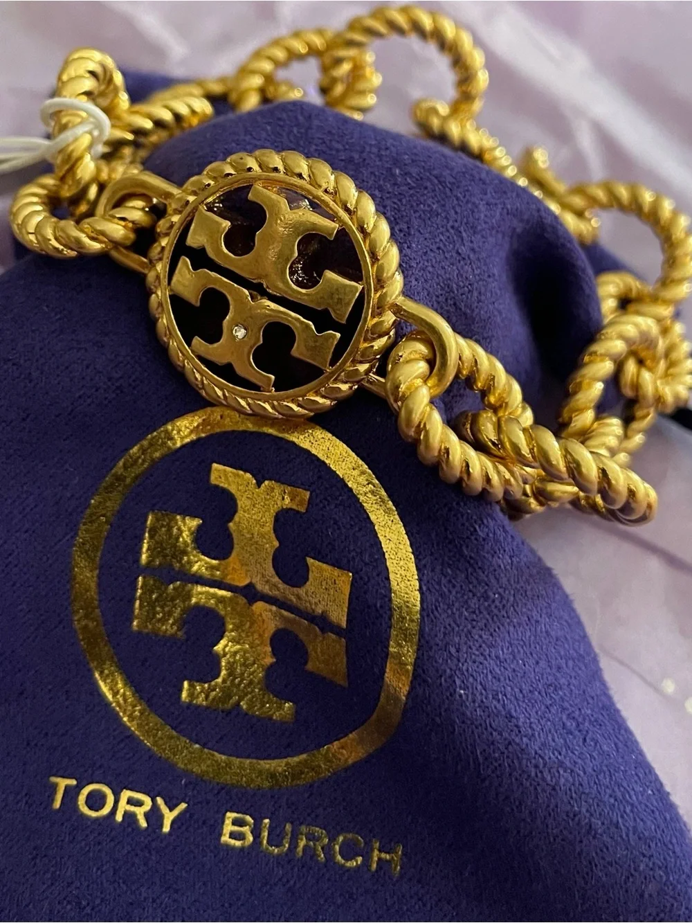 Tory Burch Gold-Tone Rope Chain Logo Bracelet